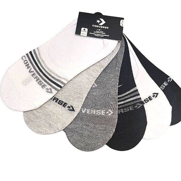 Converse 6-PK Flat Knit Striped Logo No Show Liners - Picture 2 of 5